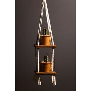 Small Hanging Plant Shelf Macrame 23" Wall Decor with 2 Pots(ID537)